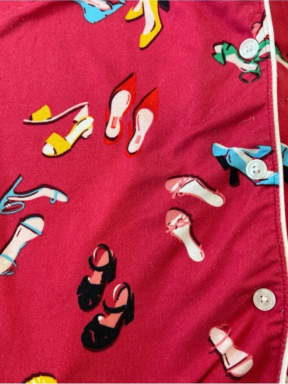 Kate Spade Women's 2 Piece Pajama Pants Set Size Small Red/Pink Multi Print Shoe